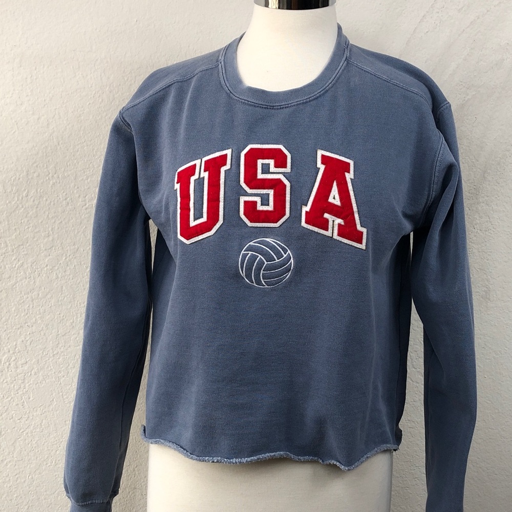 Vintage Felt Patch USA Sports Cropped Sweatshirt Women's Small Patriotic - Picture 4 of 8